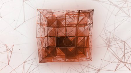 Transparente geometrische Form.Bewegung. Ein dunkler Hintergrund, auf dem ein dünnes weißes Quadrat aus dem Gitter in verschiedenen Farben hervorgehoben wird. Hochwertiges 4k Filmmaterial