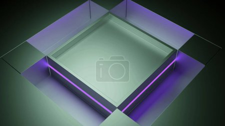 Soft green and gray background. Design.A large square around which smaller squares move in animation. High quality 4k footage