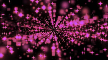 Foto de Fondo negro. Diseño. Animación brillante brillante con partículas púrpuras y rosadas volando alrededor que vuelan en diferentes direcciones. Imágenes de alta calidad 4k - Imagen libre de derechos