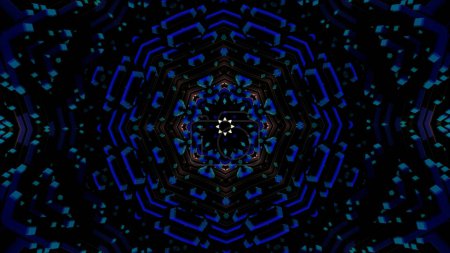 Abstrakte Bewegung eines Kaleidoskops mit geometrischem Muster. Animation. Ornamentales Mandala mit sich wiederholenden fraktalen Formen
