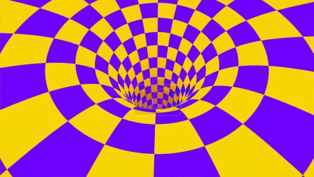 Illusion optique à damier. Animation. Visualisation abstraite d'un vortex spatial ou d'un trou noir