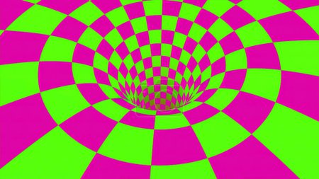 Illusion optique à damier. Animation. Visualisation abstraite d'un vortex spatial ou d'un trou noir
