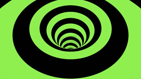 Fond spirale hypnotique vert et noir. Animation. Illusion optique contrastée