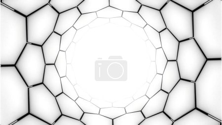 Nanotube structure animation. Design. Hexagonal endless tunnel