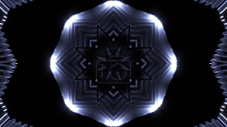 Foto de Caleidoscopio de fondo de movimiento con partes fractales en forma de flor. Diseño. Movimiento pulsante de figuras de neón - Imagen libre de derechos