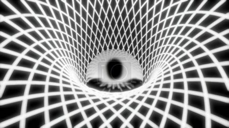 Monochrome glossy ball rolling inside rhombus tunnel. Design. Narrow lines forming rhombus pattern
