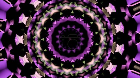 Abstract motion of kaleidoscope with geometric pattern. Animation. Ornamental mandala with repeating fractal shapes