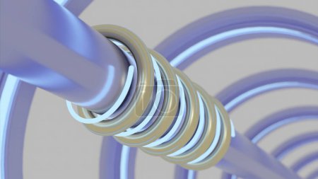 Téléchargez les photos : Animation de tubes rotatifs avec piston. Design. Structure mécanique avec tubes rotatifs autour de la tige. Tunnel avec tuyau métallique et lignes fluides mobiles. - en image libre de droit
