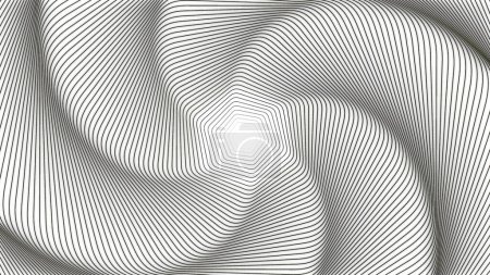Spinning spiral with distorted waves of narrow lines. Design. Optical illusion with light glitch effect