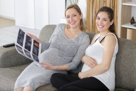 deux femmes enceintes assises sur le canapé