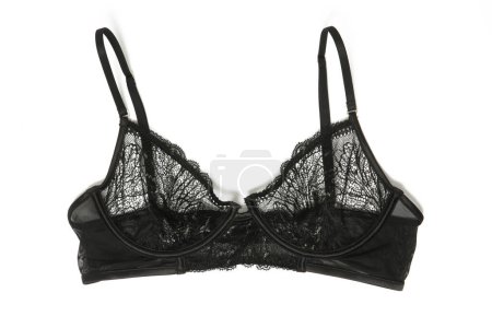 Photo for A soft-cup triangle bralette cut from delicate black lace with fully adjustable straps isolated on white background - Royalty Free Image