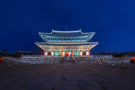 Photo for Gyeongbokgung Palace at night is beautiful, Seoul, South Korea. - Royalty Free Image