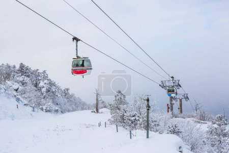 Photo for Cable car atop the snow-capped Deogyusan mountains at deogyusan national park near Muju, South Korea. - Royalty Free Image