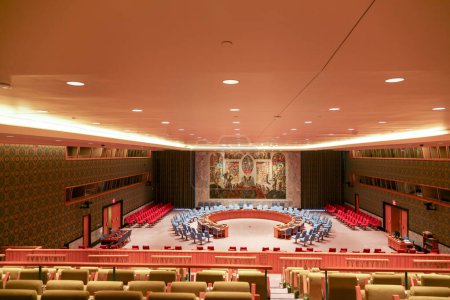 Photo for NEW YORK, USA - JUNE 21 2013 - United Nations security council hall headquartered in New York City, in a complex designed by architect Niemeyer open to public. - Royalty Free Image