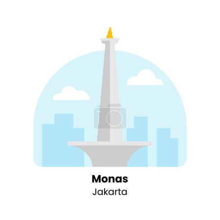 Vector illustration of Monas, the iconic National Monument ofJakarta, Indonesia, standing tall against a clear sky backdrop.