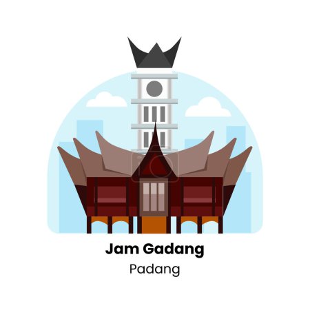 Vector Stock Ikone von Jam Gadang, einem berühmten Uhrturm in Padang, Indonesien. Das Wahrzeichen ist für sein einzigartiges architektonisches Design und seine historische Bedeutung bekannt.