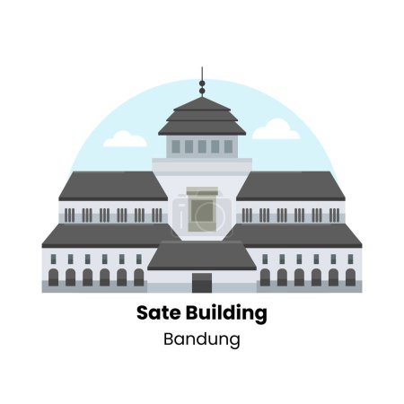 A minimalist vector illustration of the iconic Sate Building locatedin Bandung, Indonesia. The building features its distinctive architectural styleand prominent tower