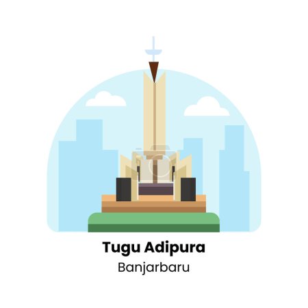 Vector Stock Ikone von Tugu Adipura, das Wahrzeichen der Stadt Banjarbaru. Tugu Adipura ist ein Symbol für Sauberkeit und Umweltbewusstsein. Es verfügt über eine markante Struktur mit lokalen kulturellen Motiven geschmückt und von viel Grün umgeben