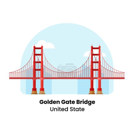 Ilustración de Golden Gate Bridge - Estados Unidos, un icónico puente colgante que cruza el estrecho de Golden Gate en San Francisco. - Imagen libre de derechos