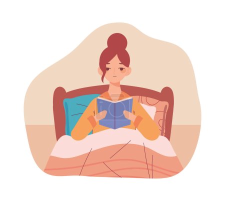 Ilustración de Cama rutinaria mujer leyendo un libro - Imagen libre de derechos