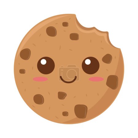 Téléchargez les illustrations : Cookie kawaii icône de la nourriture isolé - en licence libre de droit
