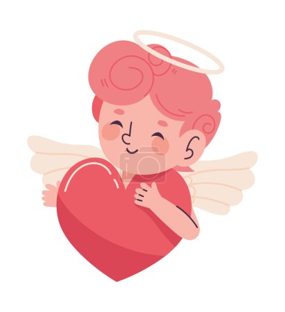 Illustration for Cupid hugging a heart icon isolated - Royalty Free Image