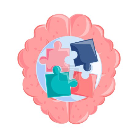 Téléchargez les illustrations : Mental health, brain with puzzles icon isolated - en licence libre de droit