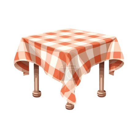 Illustration for Checked tablecloth on wooden picnic table icon isolated - Royalty Free Image