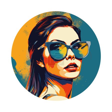 Ilustración de Mujer joven en gafas de sol exudan icono de glamour de verano - Imagen libre de derechos