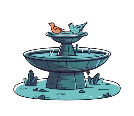 Niedliche Vögel über dem Wasserfontänen-Symbol isoliert