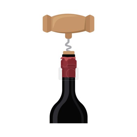 Téléchargez les illustrations : Bouteille de vin avec vecteur tire-bouchon isolé - en licence libre de droit