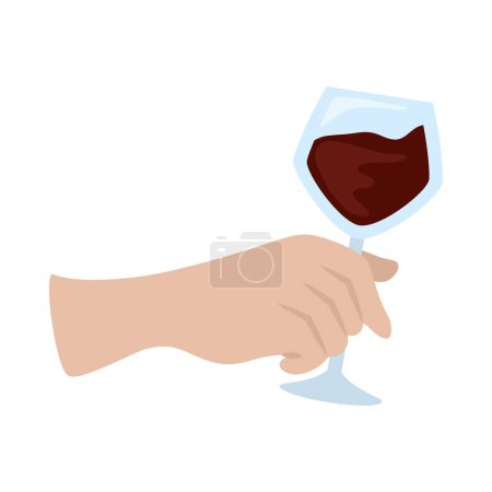 Téléchargez les illustrations : Main avec vecteur de verre de vin isolé - en licence libre de droit