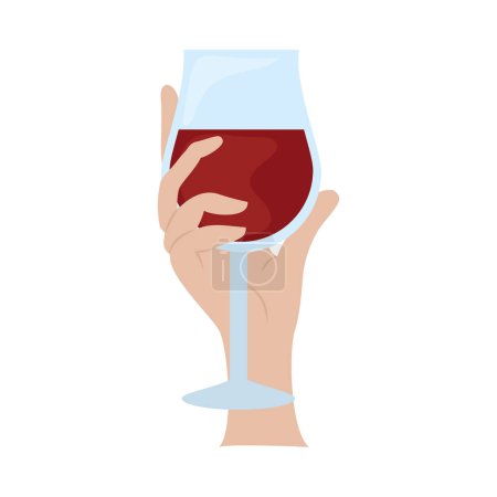 Téléchargez les illustrations : Main tenant un vecteur de verre de vin isolé - en licence libre de droit