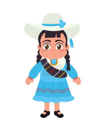Téléchargez les illustrations : Femme péruvienne avec vecteur robe bleue isolé - en licence libre de droit