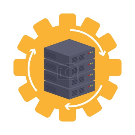 Illustration for Database server on cog wheels vector isolated - Royalty Free Image