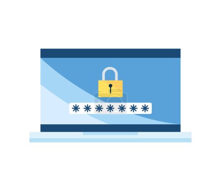 Téléchargez les illustrations : Illustration de sécurité des données d'un ordinateur portable et d'un vecteur de cadenas isolé - en licence libre de droit