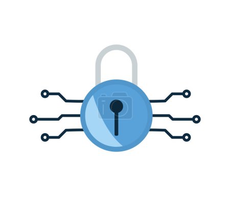 Téléchargez les illustrations : Illustration de sécurité des données d'un cadenas avec des circuits vectoriels isolés - en licence libre de droit