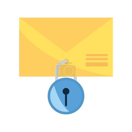 Téléchargez les illustrations : Illustration de sécurité des données d'un vecteur enveloppe et cadenas isolé - en licence libre de droit