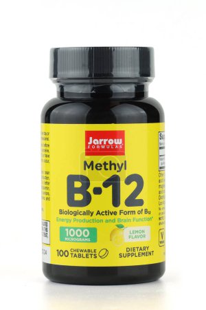 Photo for LVIV, UKRAINE - April 06, 2023: Jarrow Formulas, methyl B12 vitamins. - Royalty Free Image