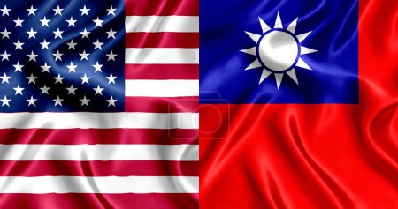 Flags of the USA and Taiwan waving side by side.