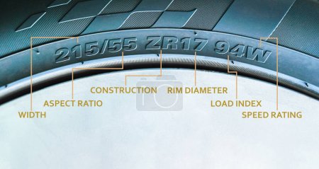Photo for Meaning of the numbers and characters on tyre sidewalls with a below copy space, automotive part concept - Royalty Free Image
