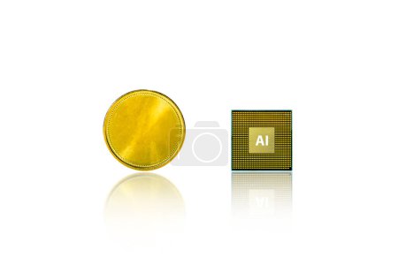 Photo for Gold coin and AI artificial intelligence processor comparison on white background , Finance and technology concept - Royalty Free Image