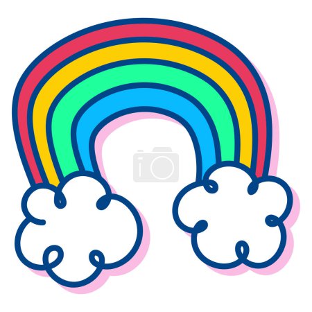 Bright and playful illustration of a colorful rainbow with fluffy white clouds on each end, evoking a sense of joy and optimism.