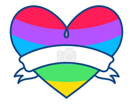 Heart with a blank banner across it on a white background. Pride sticker icon. Perfect for LGBTQ+ themes and celebrations.