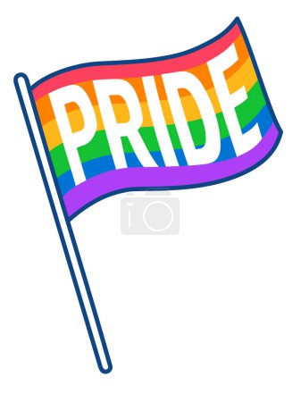 Pride sticker icon featuring a rainbow-striped flag with the word "PRIDE" in bold white letters on a white background. Perfect for LGBTQ+ themes and celebrations.