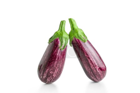 Photo for Two ripe graffiti eggplants isolated on a white background. Food concept. - Royalty Free Image