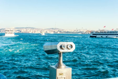 Photo for Coin operated binocular looking to the Bosphorus in Istanbul, Turkey. - Royalty Free Image