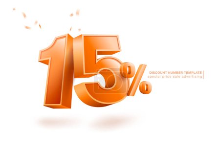 15 percent discount font in 3d vector style. Special offer 15% discount vector illustration.