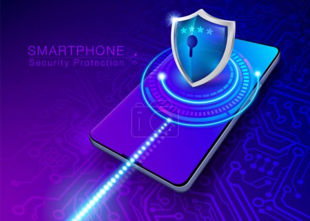 Système de sécurité Smartphone Concept de sécurité Smartphone cybersécurité Protection des données, spam, antivirus et cryptage de la vie privée. Fichier vectoriel EPS.