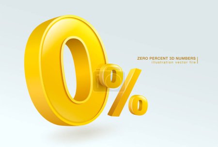 Zero percent number or 0% special offer isolated on white background. 3d illustration vector file.
